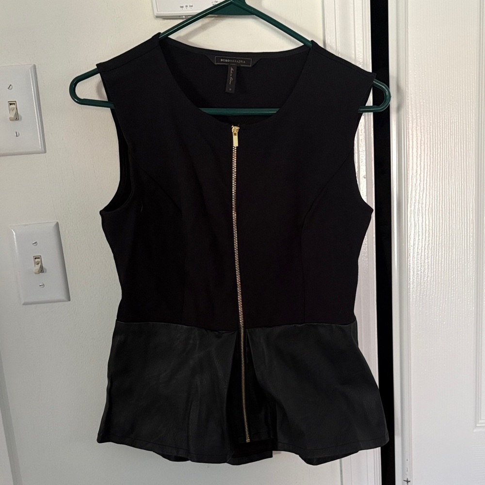 Black Peplum Top with Leather